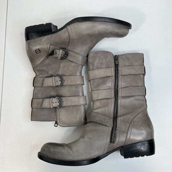 Born Size 8 Mariette Boots Gray Leather Buckle Moto Punk Grunge Boho Mid Calf - Picture 4 of 11